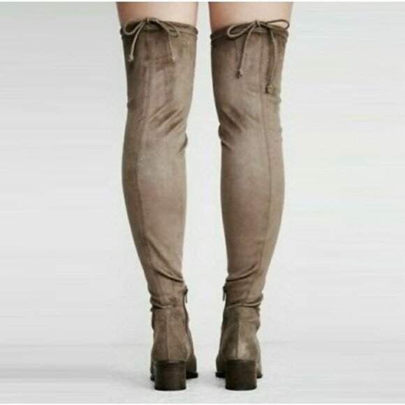 Free People Coast To Coast Otk Over the Knee Suede Tan Taupe Block Heel Boots - Picture 3 of 10